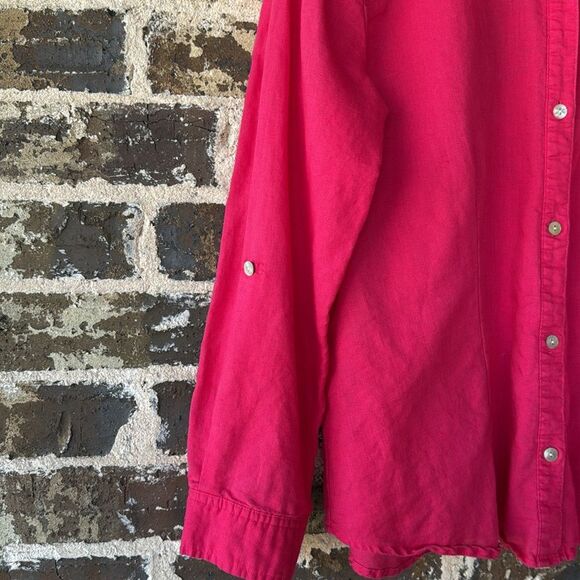 Chico's Hot Pink Linen Blend Long Sleeve Button Down Shirt Size Medium - Picture 4 of 7